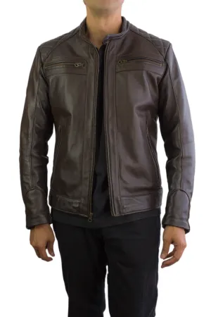 MOTO Leather Jacket  Brown Cafe Racer