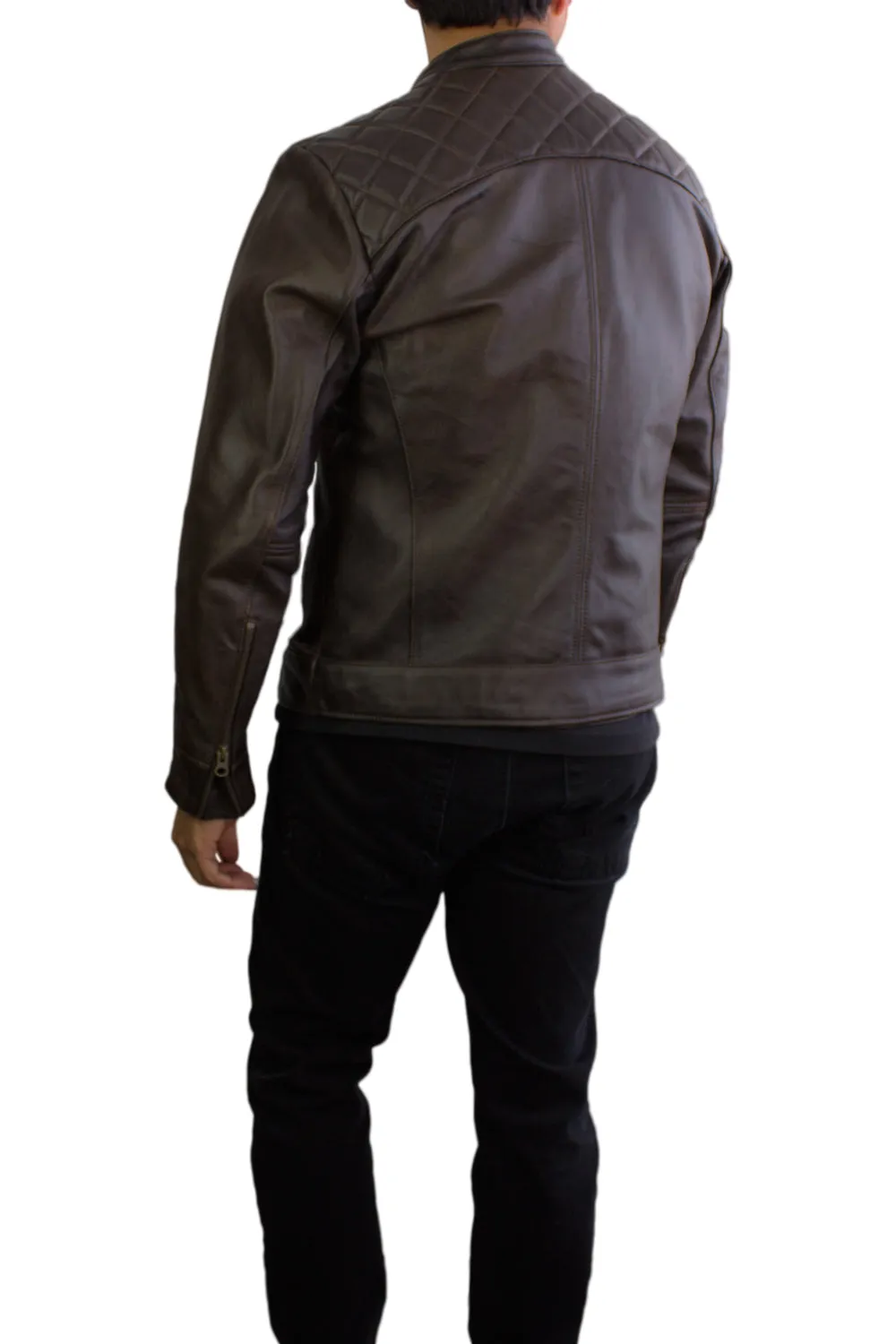 MOTO Leather Jacket  Brown Cafe Racer