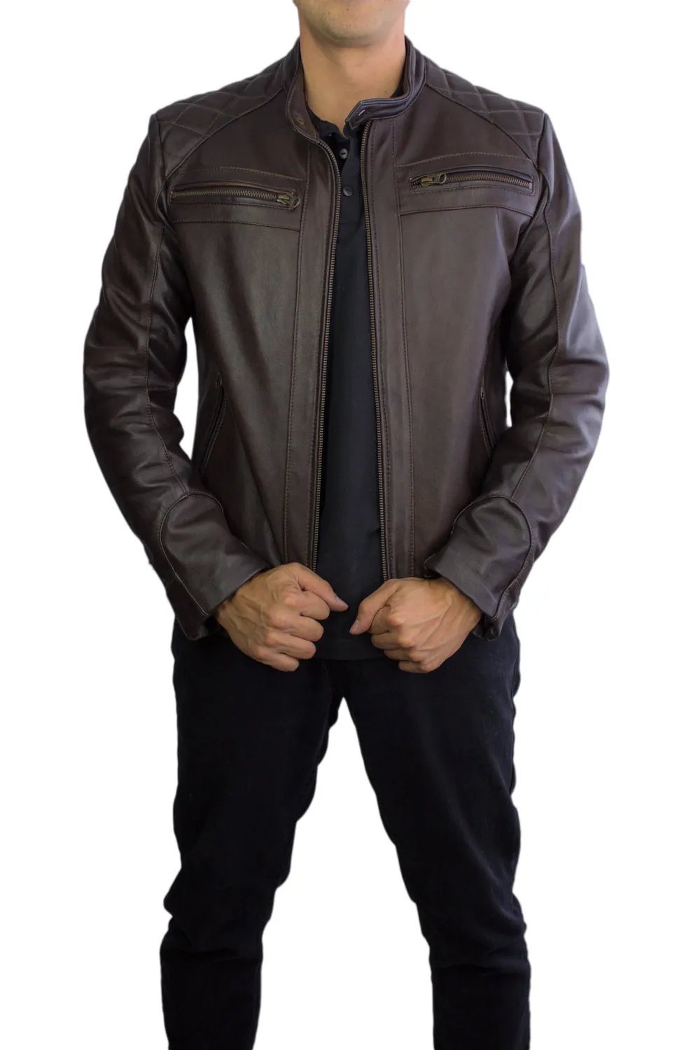 MOTO Leather Jacket  Brown Cafe Racer