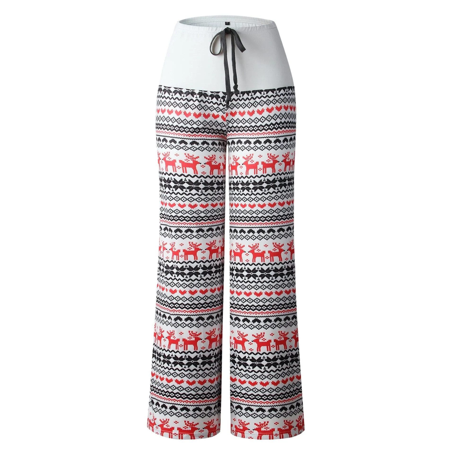 New Autumn Women Christmas Style Long Pants Vintage Print Casual Wide Leg Pants Streetwear Female Patchwork Loose Pant