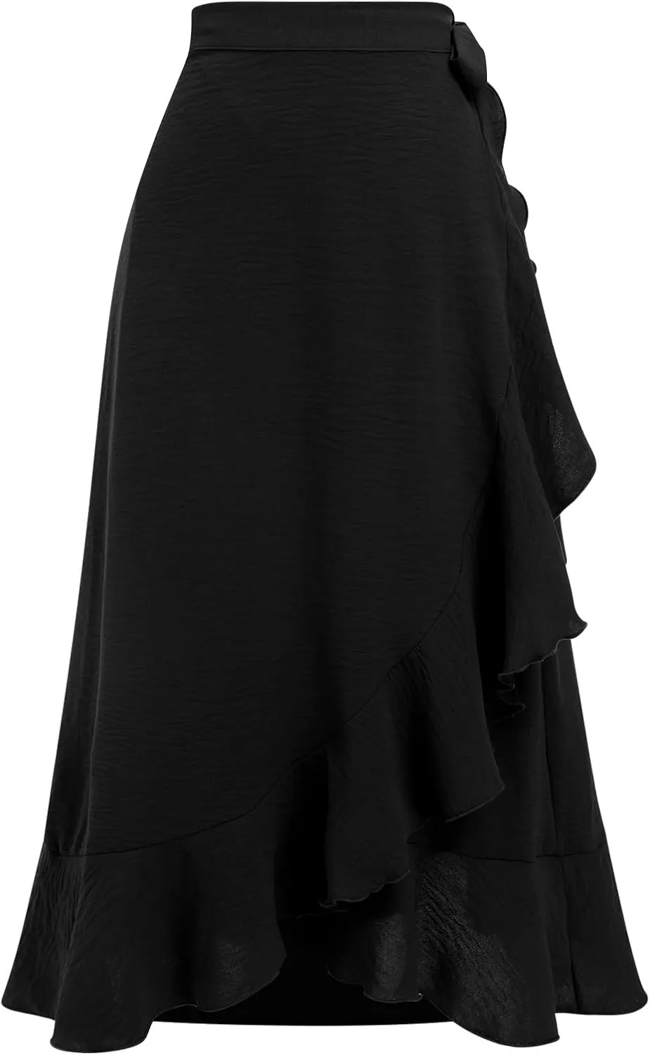 OBEEII Women Ruffle Wrap Skirt Summer Casual High Waist Tie Flowy Beach Skirt High Low Asymmetrical Split Midi Skirts