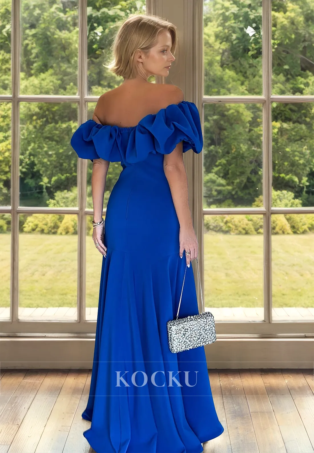 Off-Shoulder Sheath Sleeveless Floor-Length Ruched Mother of Bride Dress Cocktail Dress