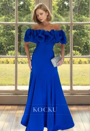 Off-Shoulder Sheath Sleeveless Floor-Length Ruched Mother of Bride Dress Cocktail Dress