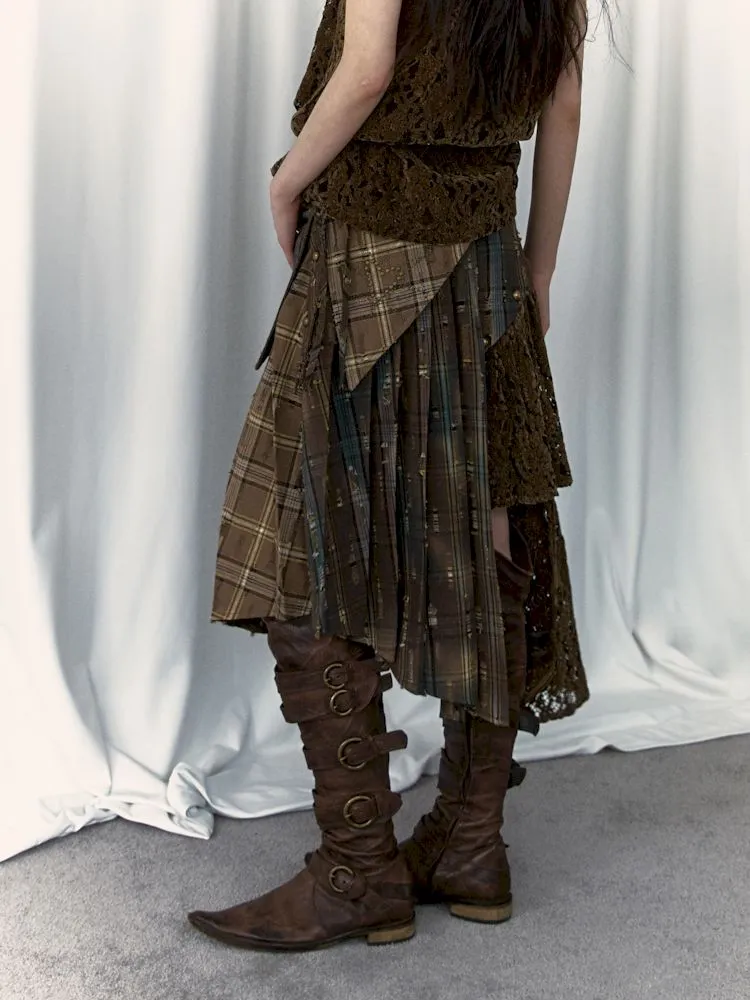 Patchwork Removable Two Wear Irregular Pleated Half Skirt【s0000008126】