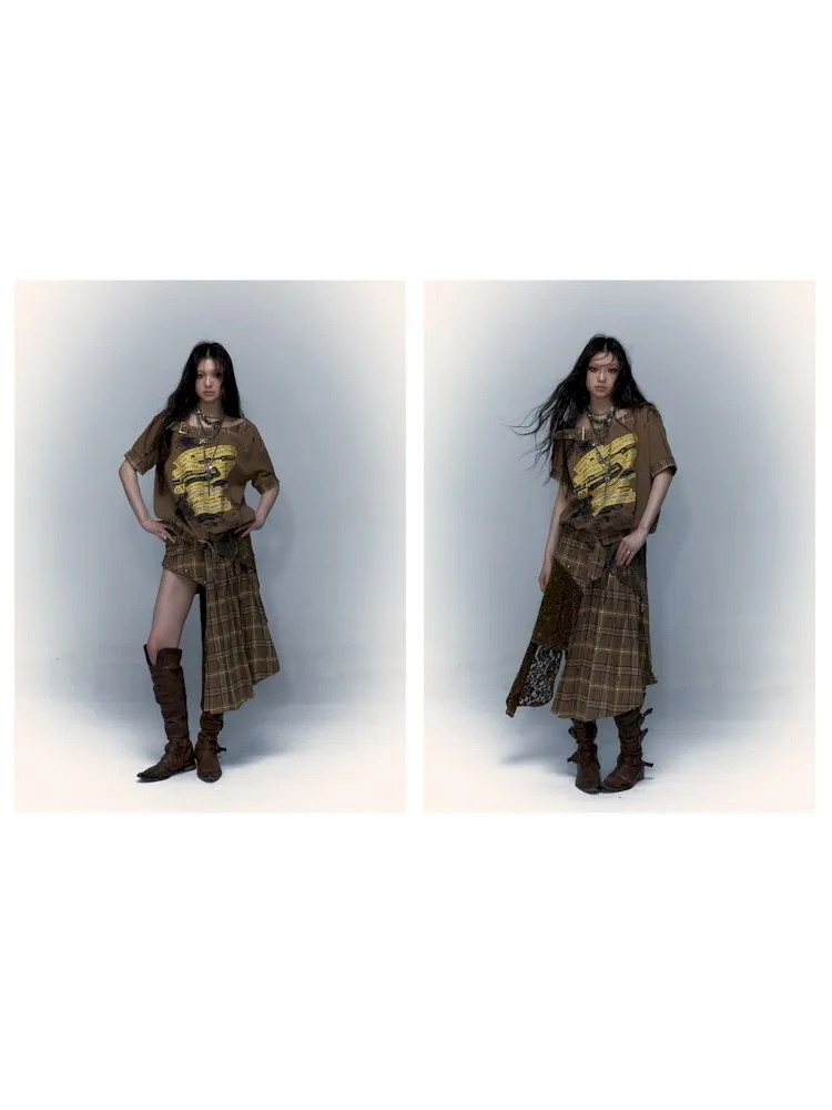 Patchwork Removable Two Wear Irregular Pleated Half Skirt【s0000008126】