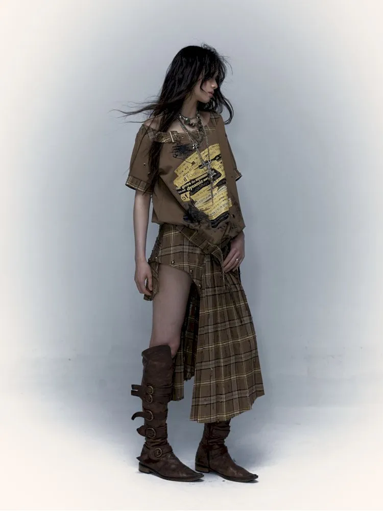 Patchwork Removable Two Wear Irregular Pleated Half Skirt【s0000008126】