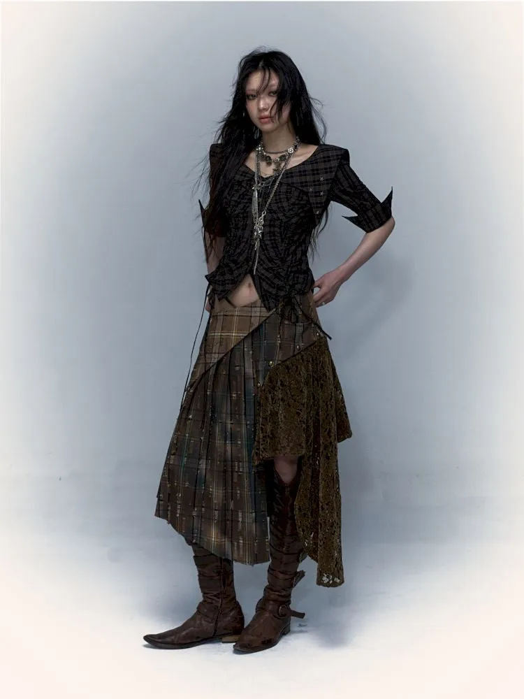 Patchwork Removable Two Wear Irregular Pleated Half Skirt【s0000008126】