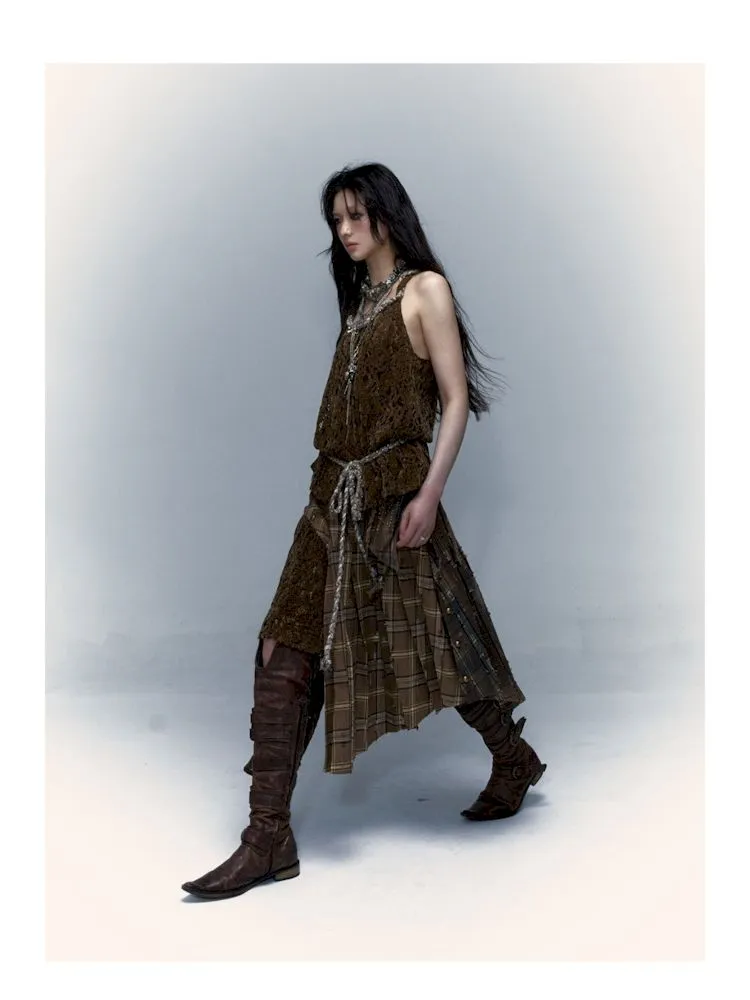 Patchwork Removable Two Wear Irregular Pleated Half Skirt【s0000008126】