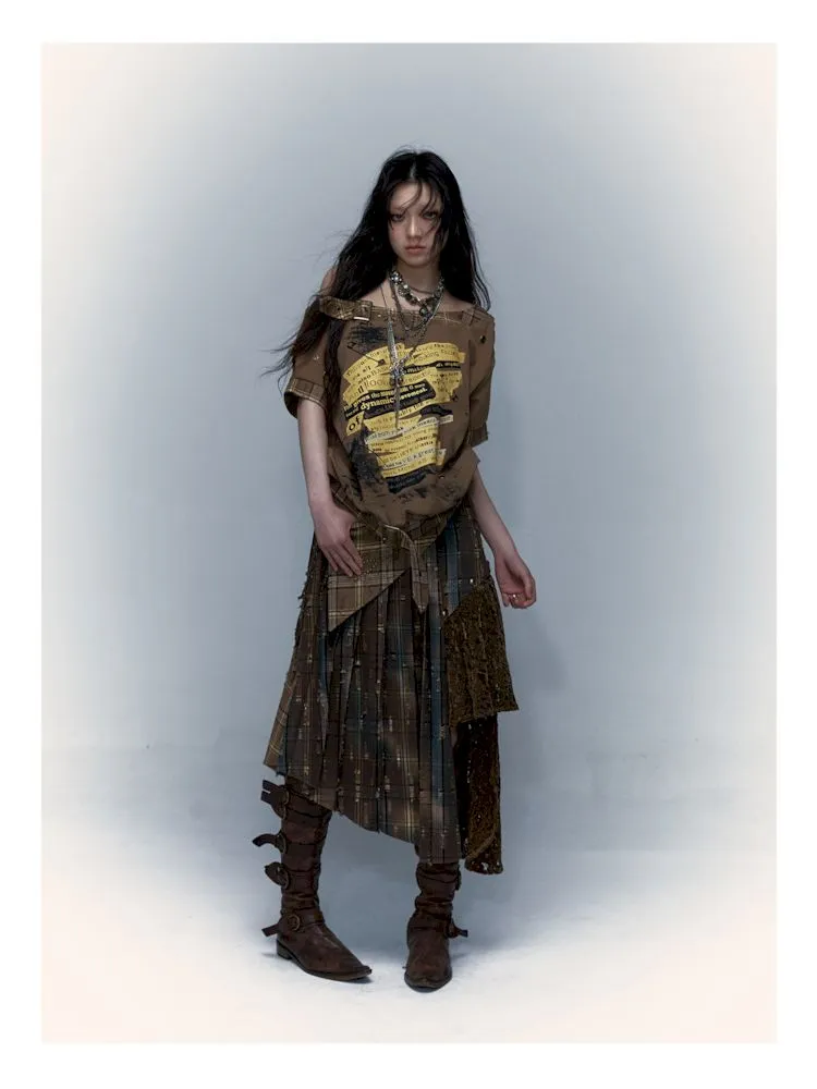 Patchwork Removable Two Wear Irregular Pleated Half Skirt【s0000008126】