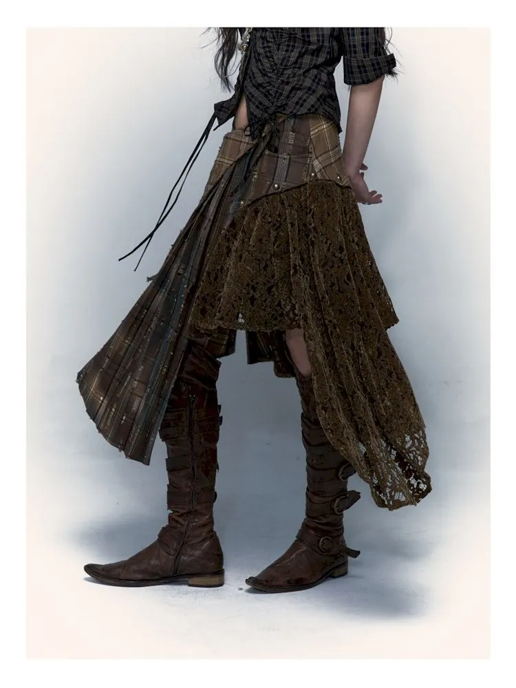 Patchwork Removable Two Wear Irregular Pleated Half Skirt【s0000008126】