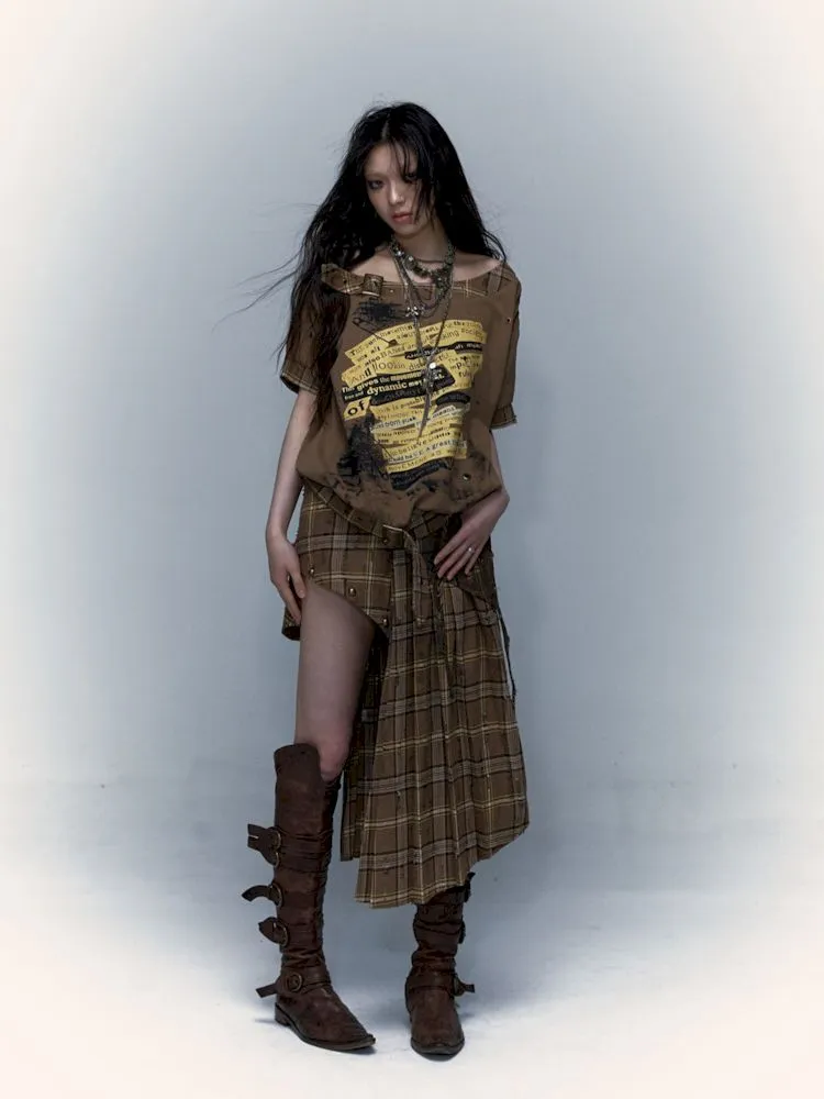 Patchwork Removable Two Wear Irregular Pleated Half Skirt【s0000008126】