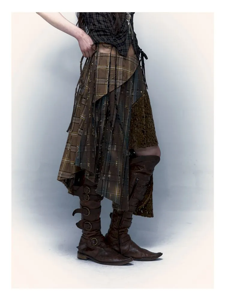 Patchwork Removable Two Wear Irregular Pleated Half Skirt【s0000008126】