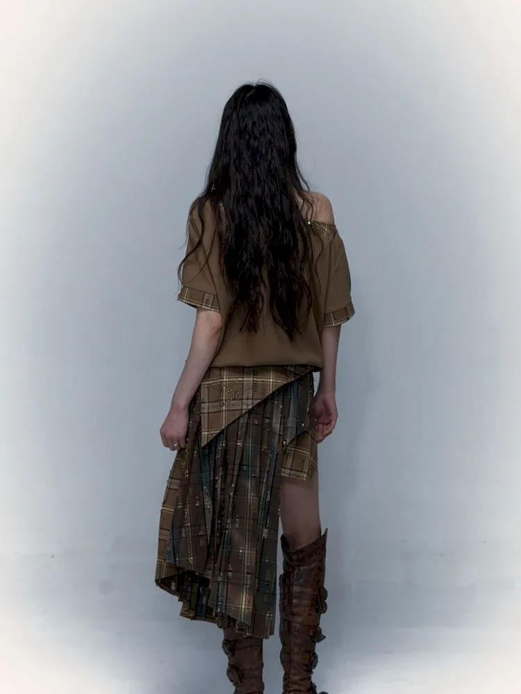 Patchwork Removable Two Wear Irregular Pleated Half Skirt【s0000008126】