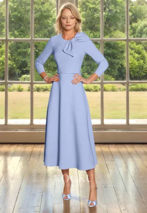 Scoop Neck A-Line Long Sleeves Beads Satin Mother of Bride Dress with Bow Cocktail Dress