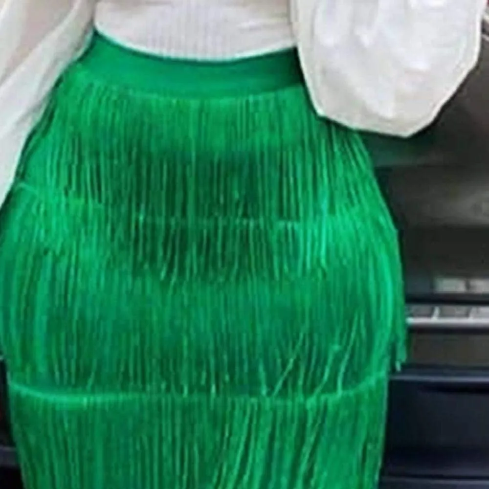 SEMATOMALA Women's Fringe Midi Skirt Bodycon Party Skirt Salsa Latin Dance Work Office Prom Dinner Elegant Skirt with Tassel
