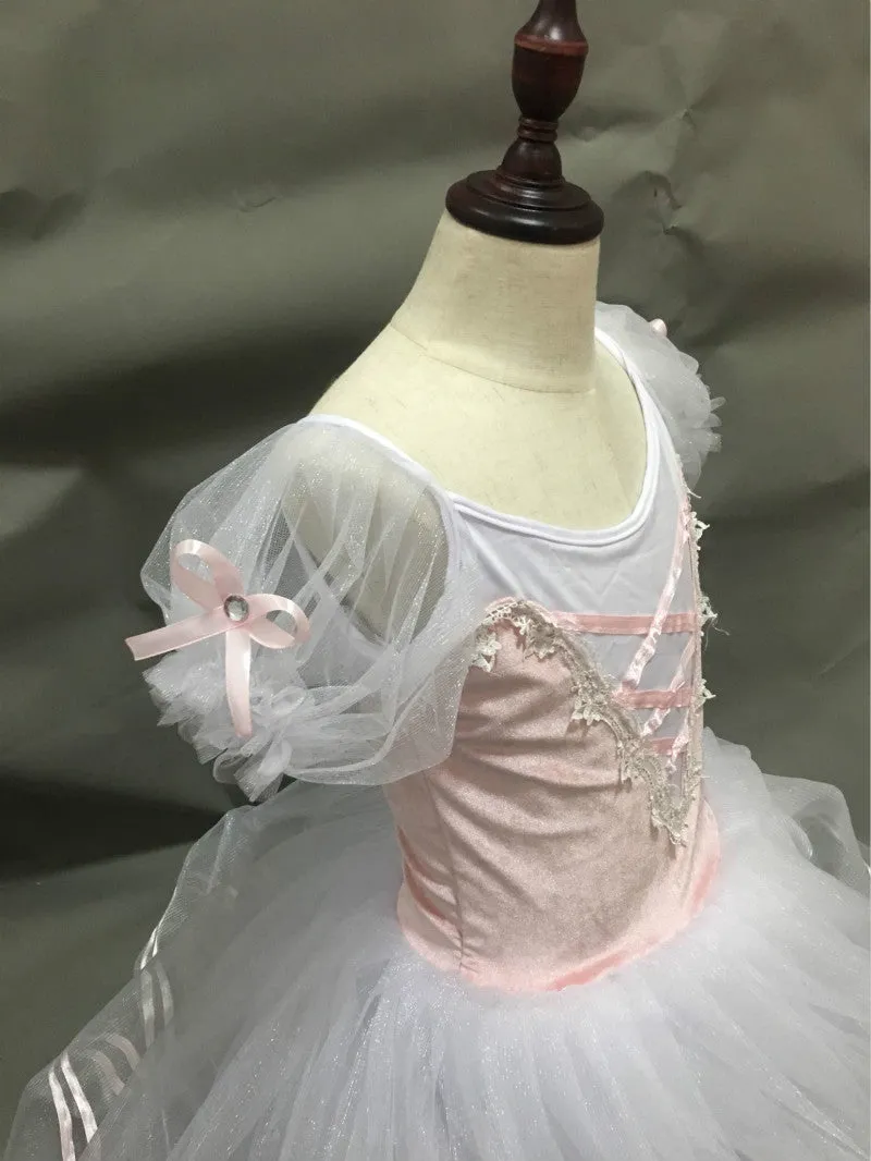Short Puff Sleeve Giselle Ballet Girls Tutu Costume Performance Dancing Wear