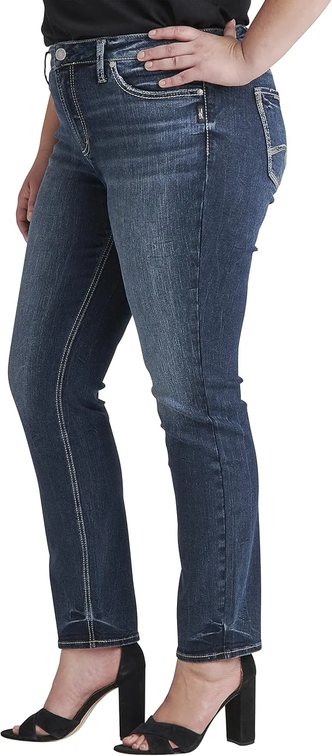 Silver Jeans Co. Women's Plus Size Suki Mid Rise Curvy Fit Straight Leg Jeans