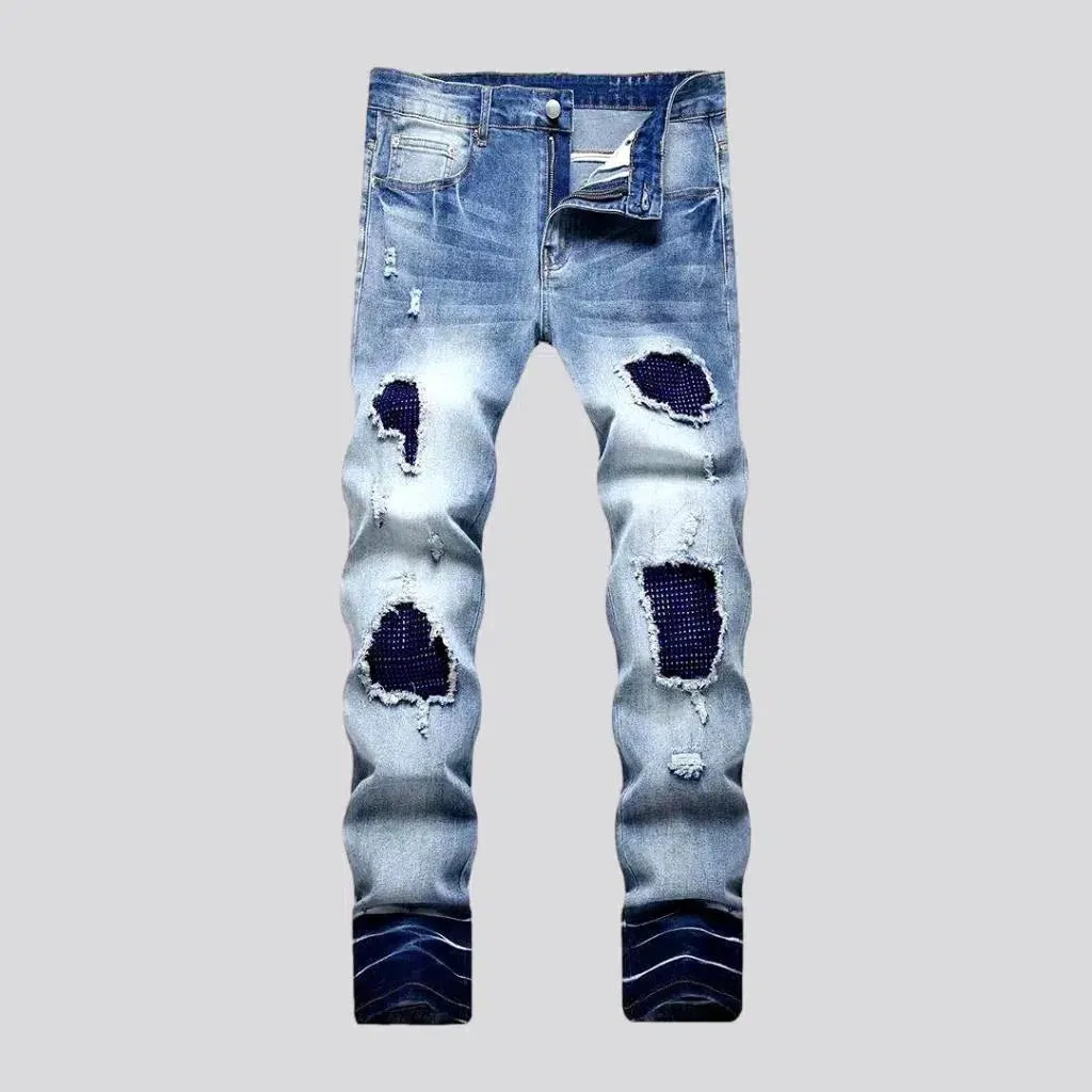 Skinny men's blue-patch jeans