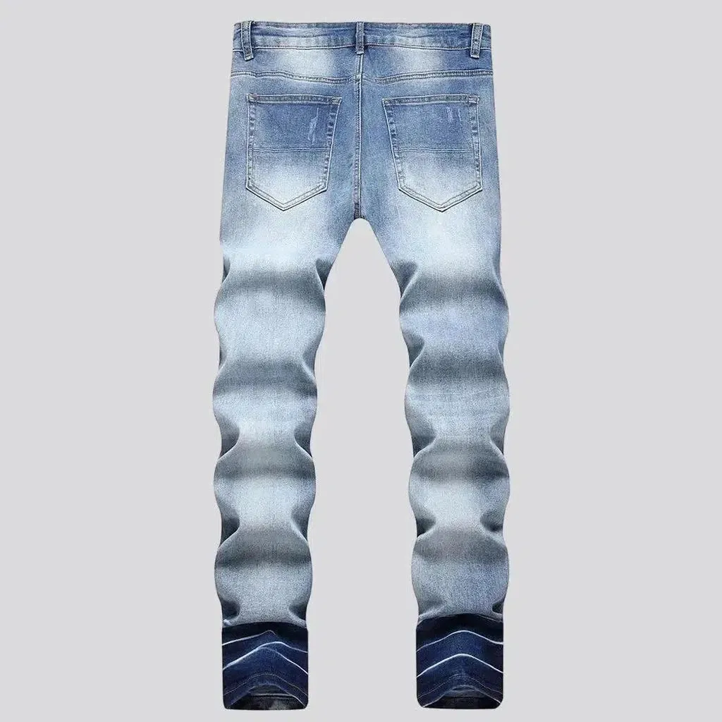 Skinny men's blue-patch jeans