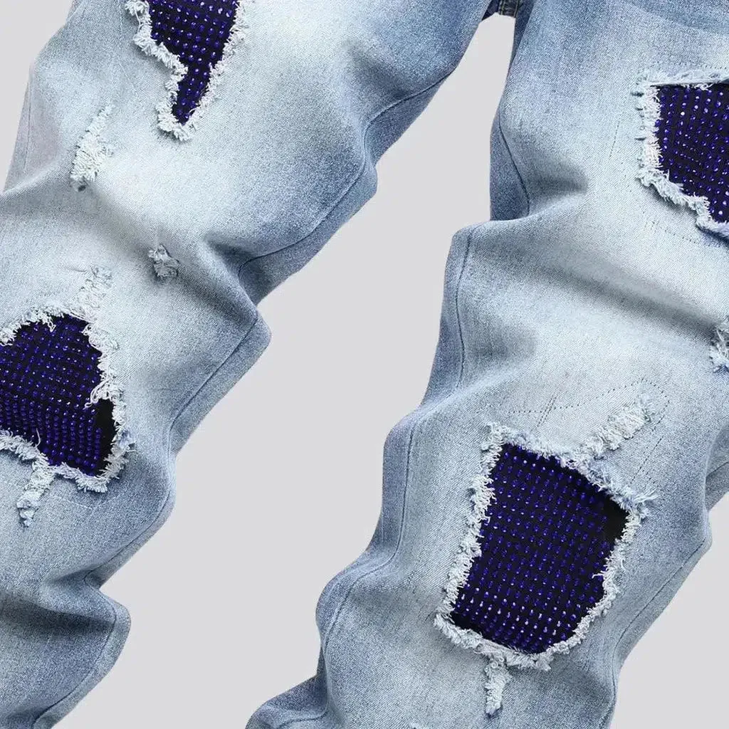 Skinny men's blue-patch jeans