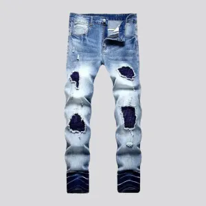 Skinny men's blue-patch jeans