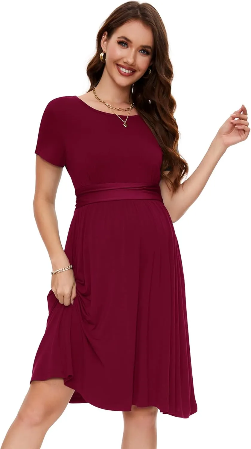 Smallshow Women's Maternity Dress Patchwork Short Sleeve Pregnancy Clothes