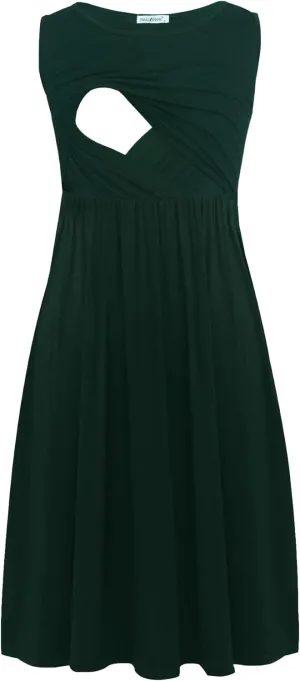 Smallshow Women's Sleeveless Nursing Dresses Patchwork Maternity Breastfeeding Dress