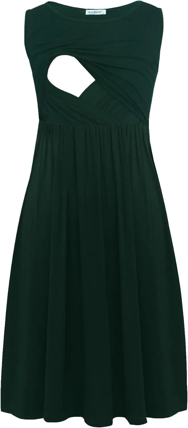 Smallshow Women's Sleeveless Nursing Dresses Patchwork Maternity Breastfeeding Dress