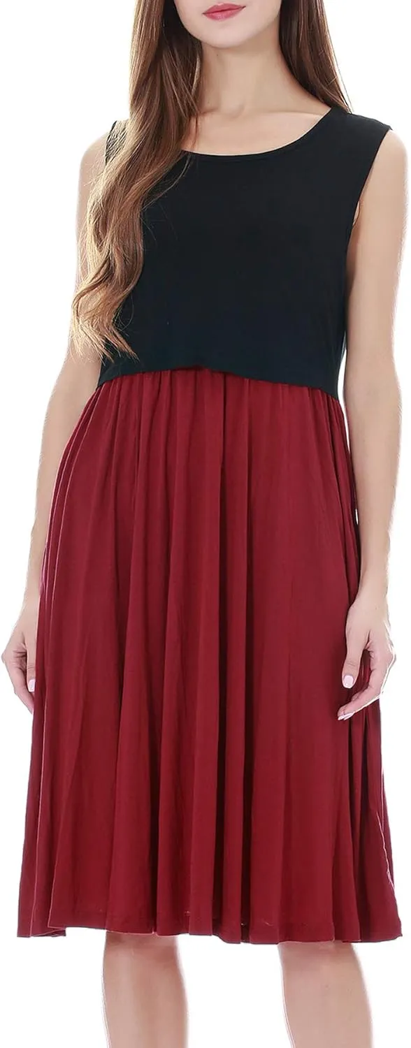 Smallshow Women's Sleeveless Nursing Dresses Patchwork Maternity Breastfeeding Dress