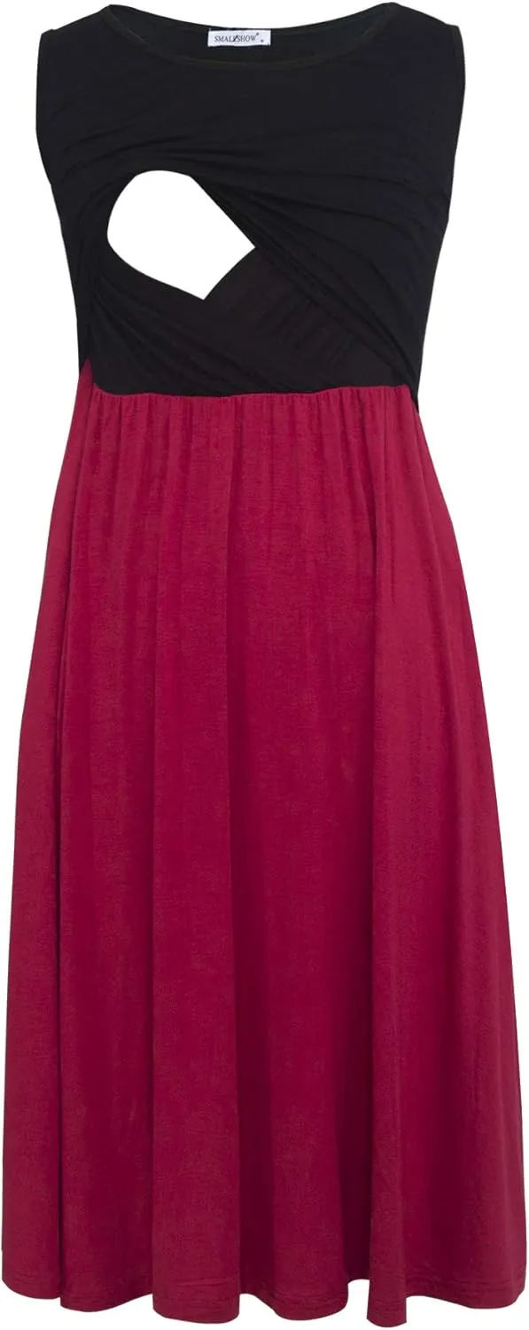 Smallshow Women's Sleeveless Nursing Dresses Patchwork Maternity Breastfeeding Dress