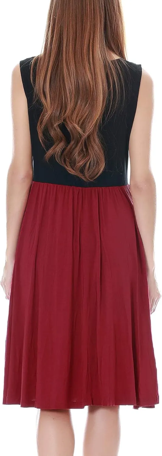 Smallshow Women's Sleeveless Nursing Dresses Patchwork Maternity Breastfeeding Dress