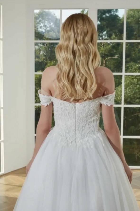Tulle Lace Off Shoulder A Line Wedding Bridal Dress