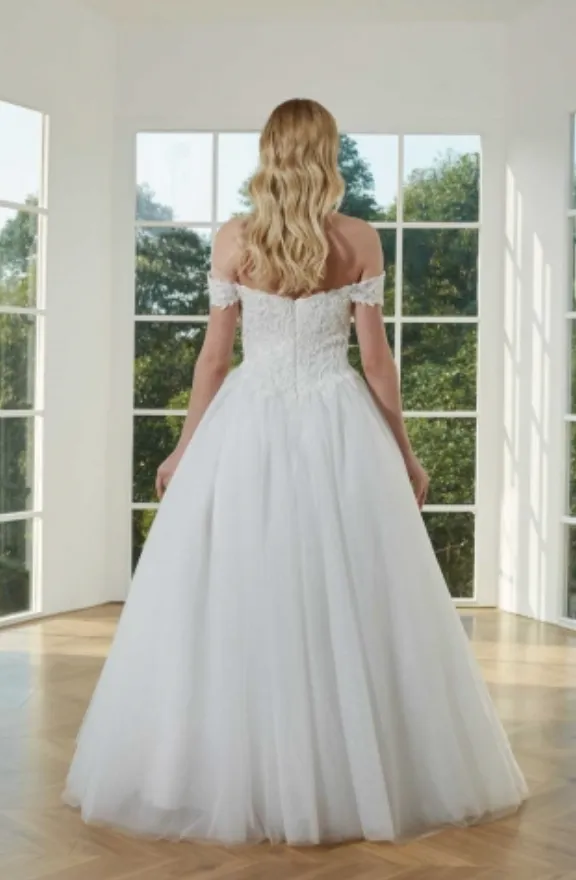 Tulle Lace Off Shoulder A Line Wedding Bridal Dress