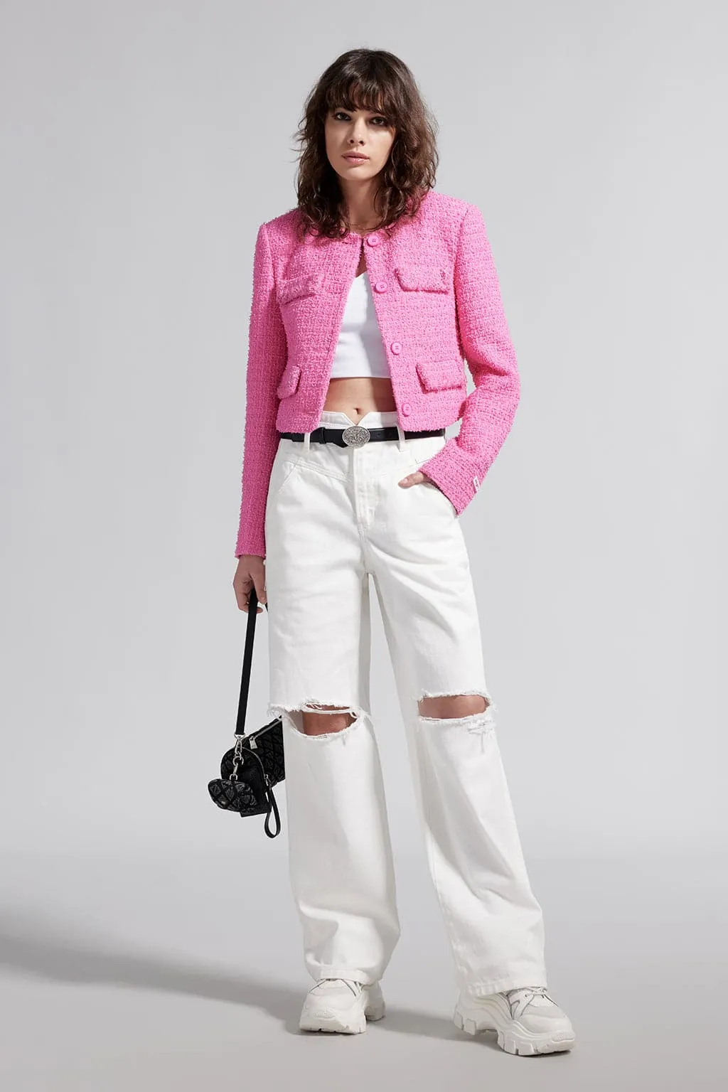 V-Shape Waist Ripped White Jeans