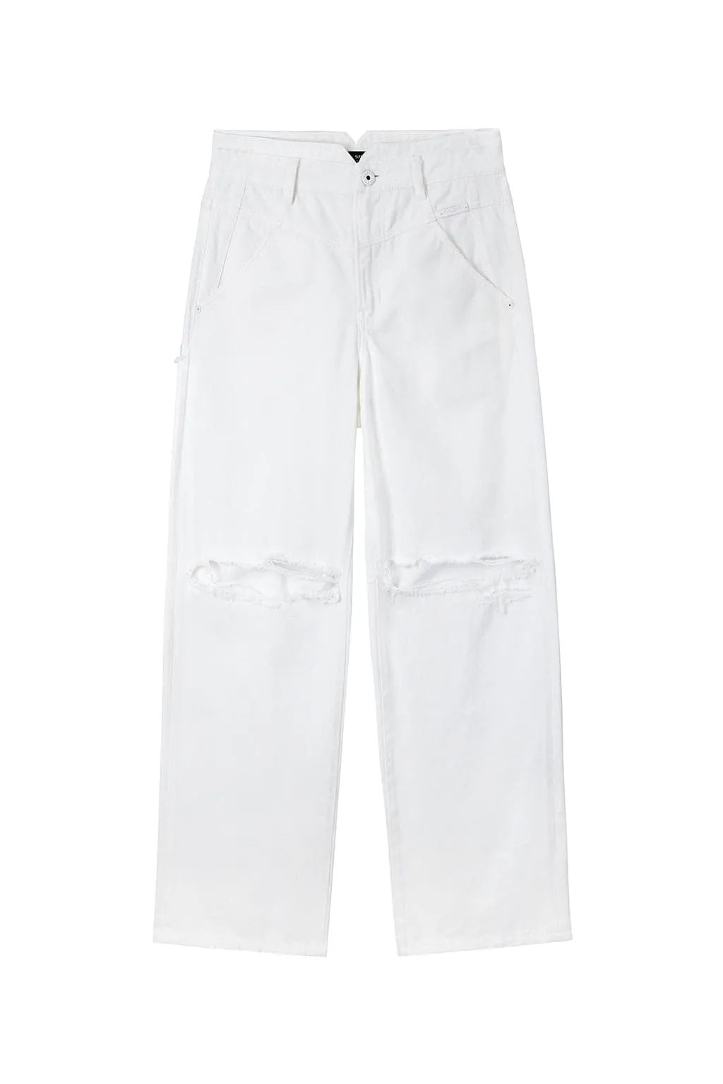 V-Shape Waist Ripped White Jeans