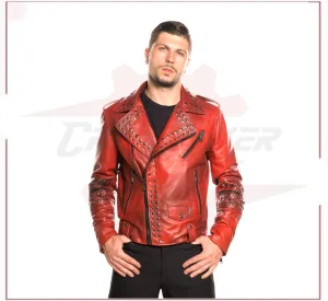 Vasco - Men's Studded Jacket in Genuine Bordeaux Leather