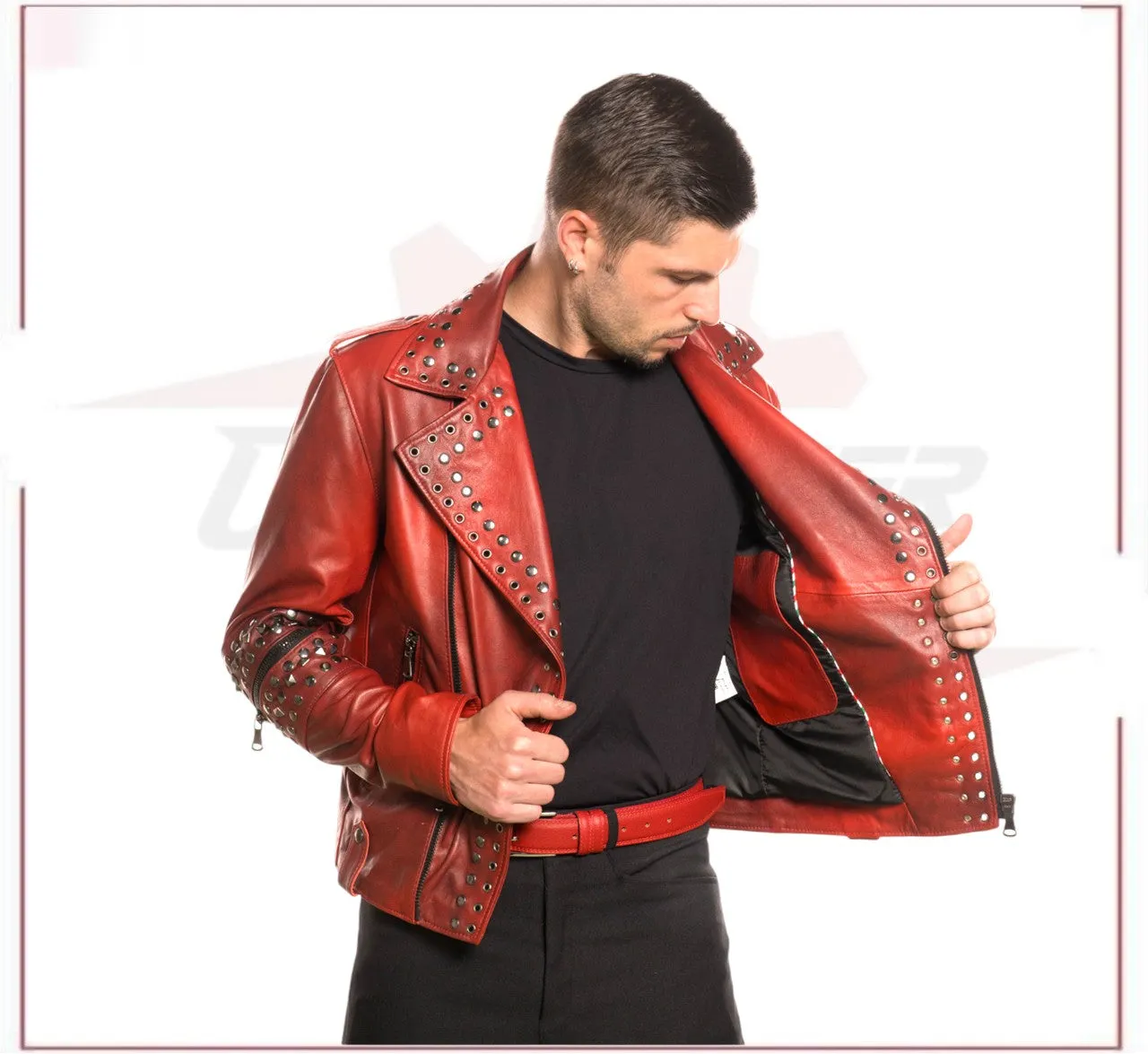 Vasco - Men's Studded Jacket in Genuine Bordeaux Leather
