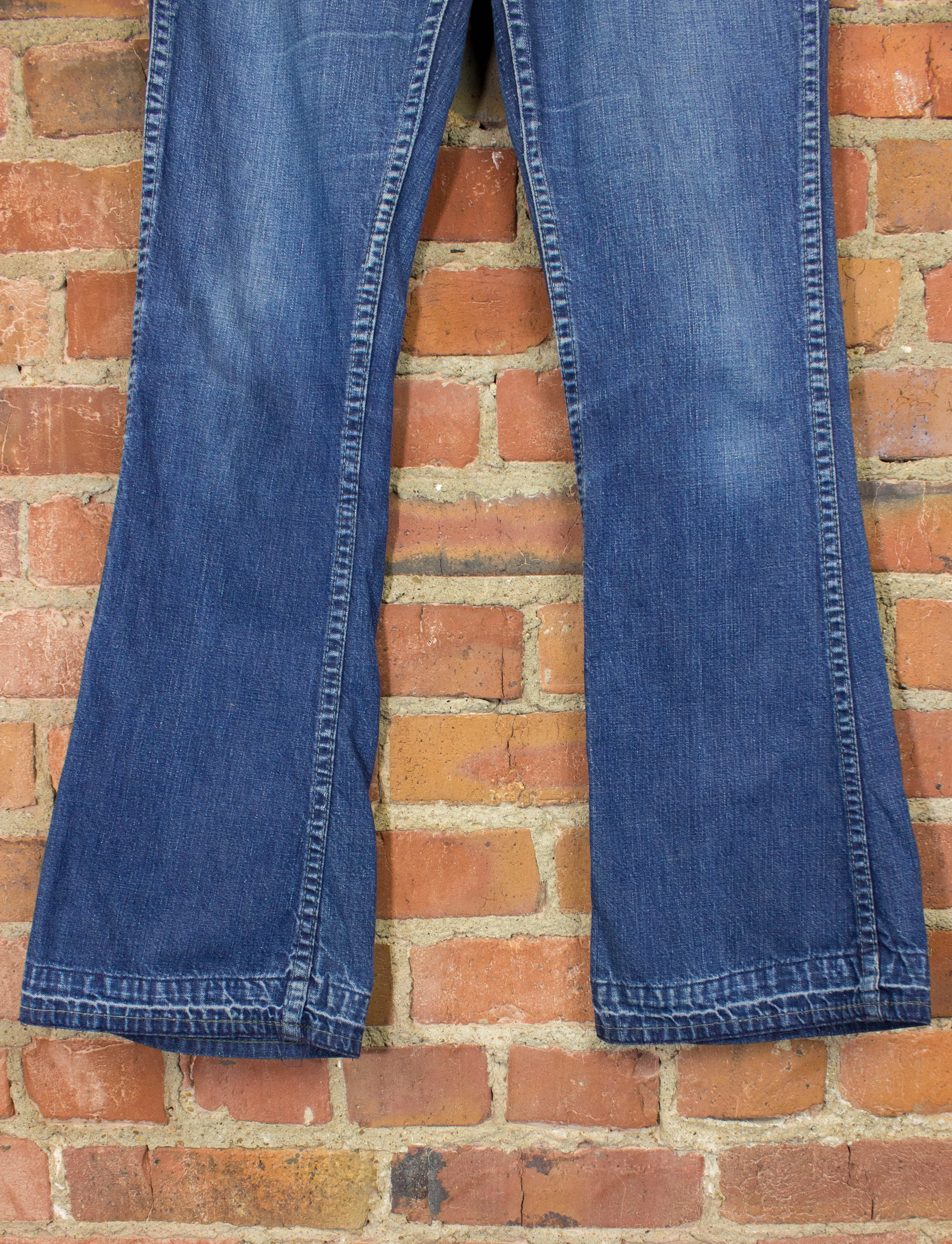Vintage Landlubber Patchwork Flare Denim Jeans 60s Blue Low Rise 27x30