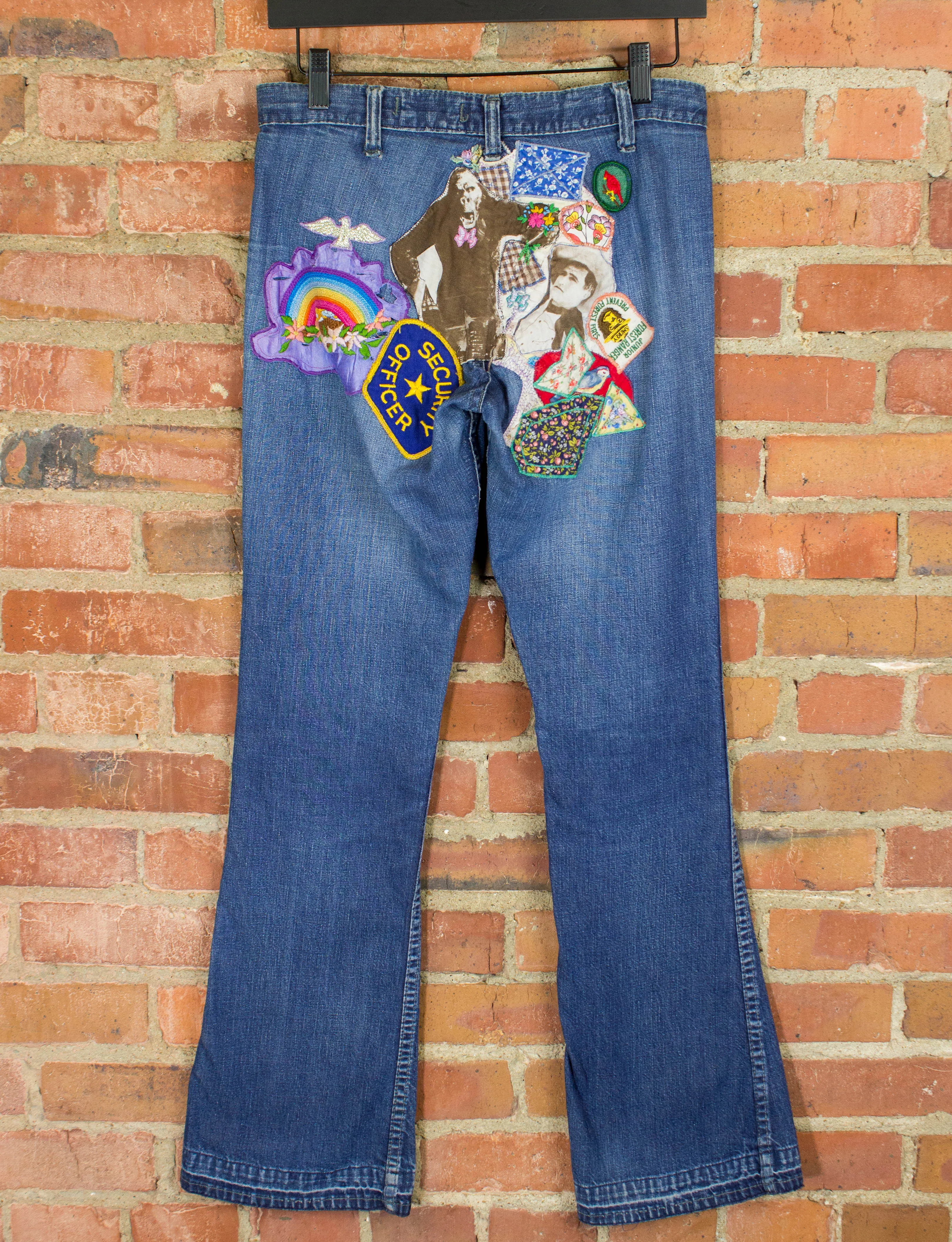 Vintage Landlubber Patchwork Flare Denim Jeans 60s Blue Low Rise 27x30
