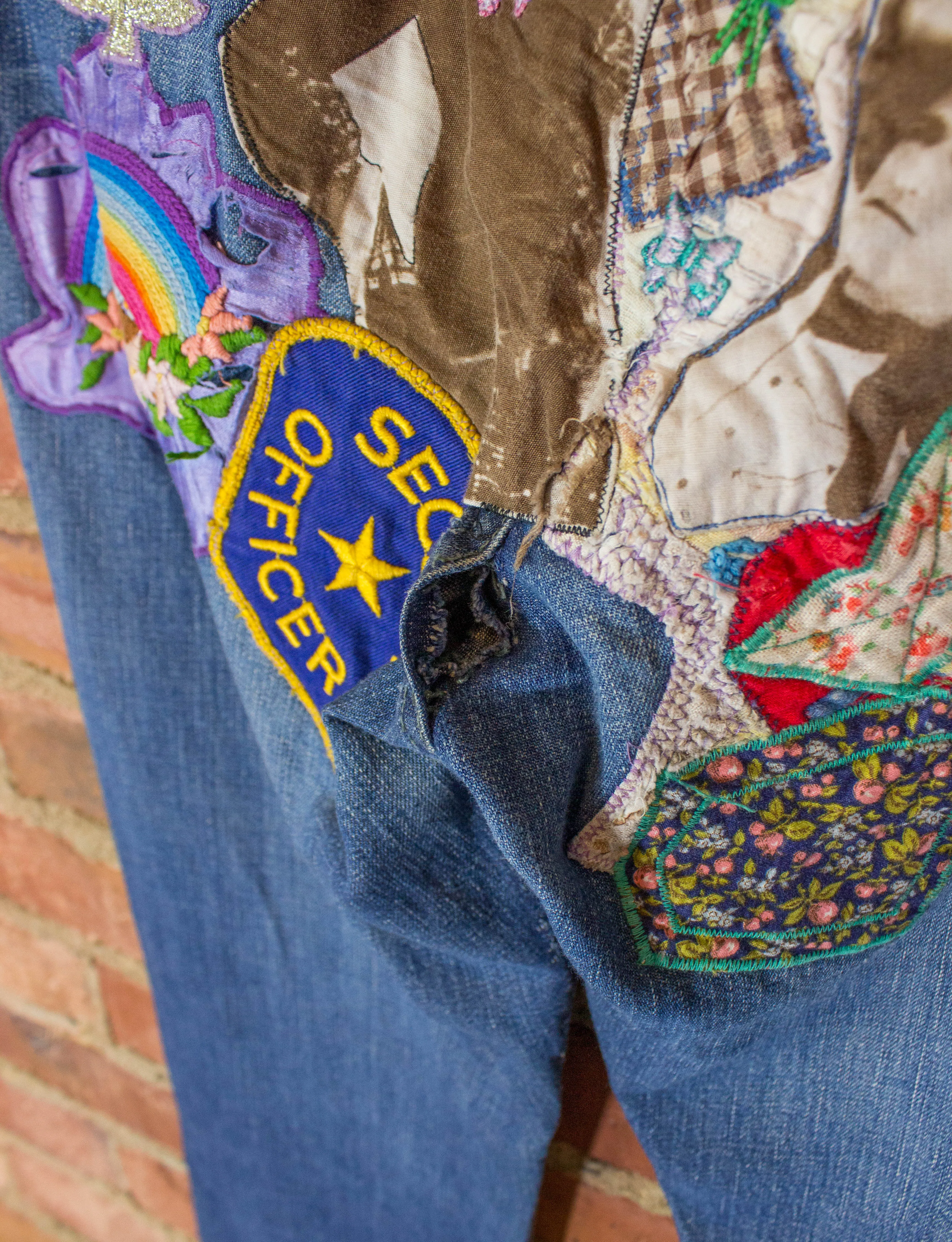 Vintage Landlubber Patchwork Flare Denim Jeans 60s Blue Low Rise 27x30