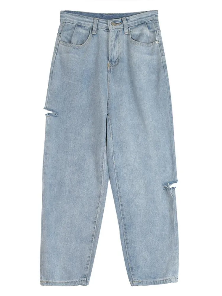 Vintage Oversized Denim Ripped High Waist Jeans