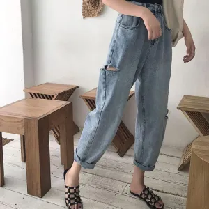 Vintage Oversized Denim Ripped High Waist Jeans