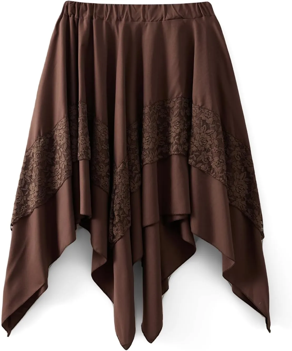 Women Asymmetrical Flowy Midi Skirt High Elastic Waist Lace Trim High Low Going Out Boho Layered Long Maxi Skirt