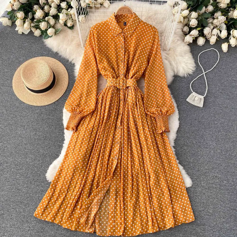 Women's French Style Long Sleeved Plated Skirt Dress