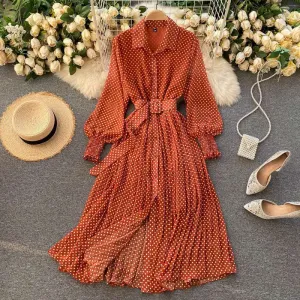 Women's French Style Long Sleeved Plated Skirt Dress