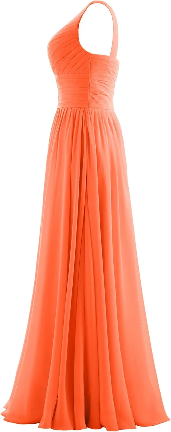 Women's Pleat Chiffon One Shoulder Bridesmaid Dresses Long Evening Dress Formal Wedding Party Dress