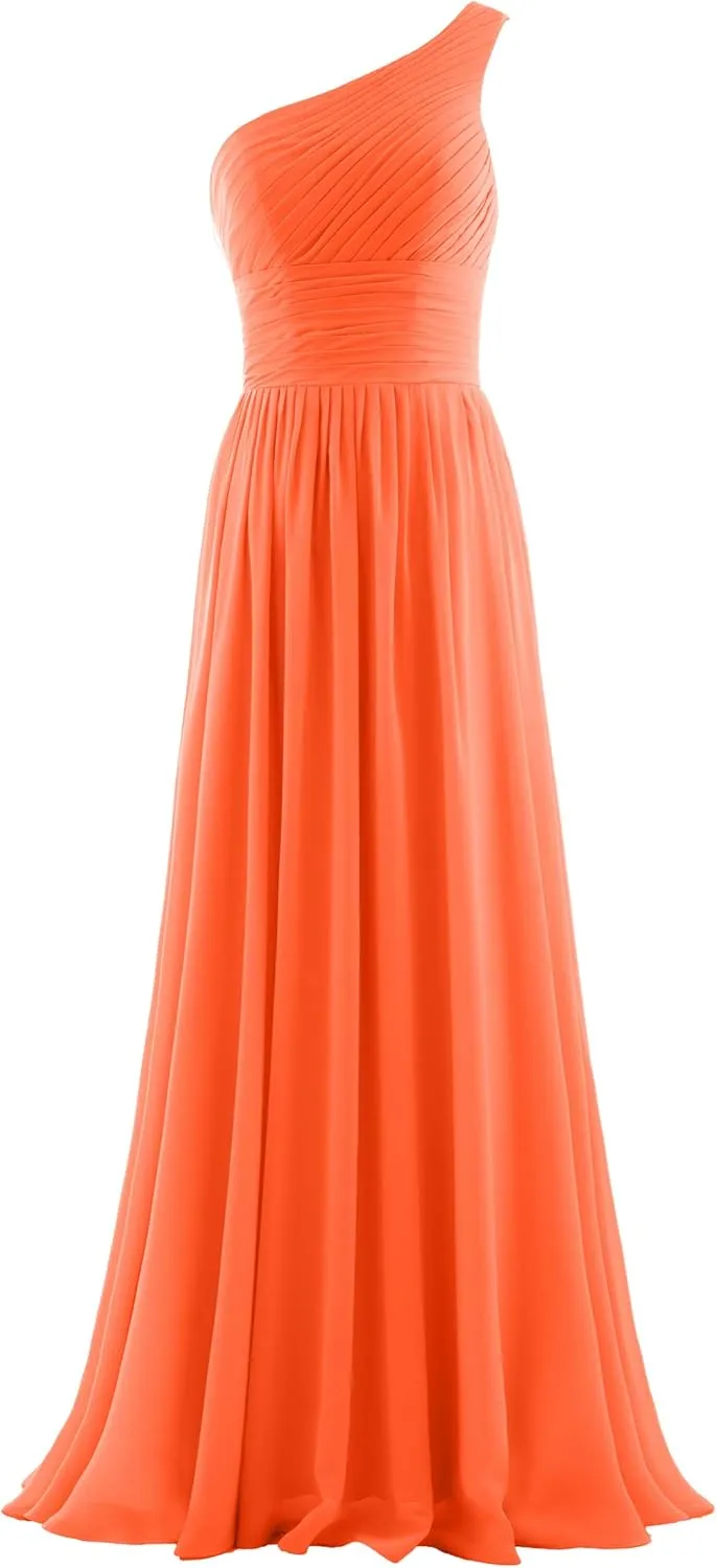 Women's Pleat Chiffon One Shoulder Bridesmaid Dresses Long Evening Dress Formal Wedding Party Dress