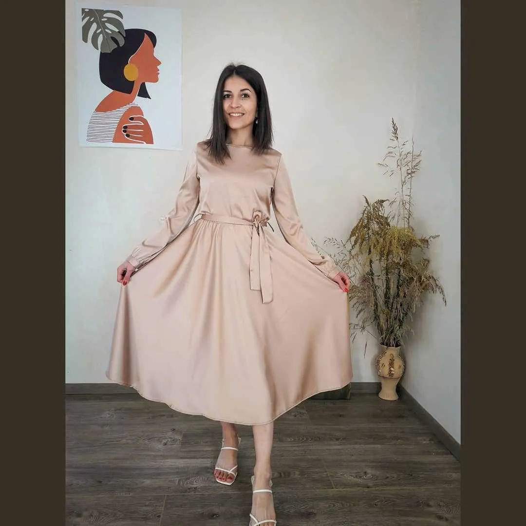 Women's Satin Waist Slimming Dress