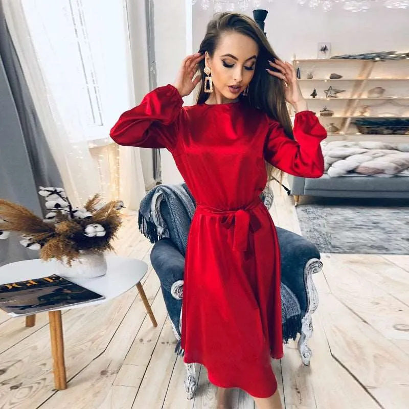 Women's Satin Waist Slimming Dress