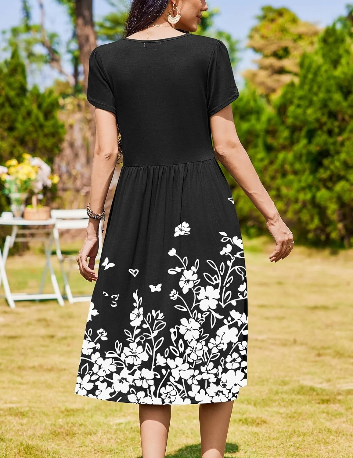 Zeagoo Women Summer Short Sleeve Midi Dress with Pockets Casual Aline Flowy Tshirt Dress Floral Vocation Beach Sundress